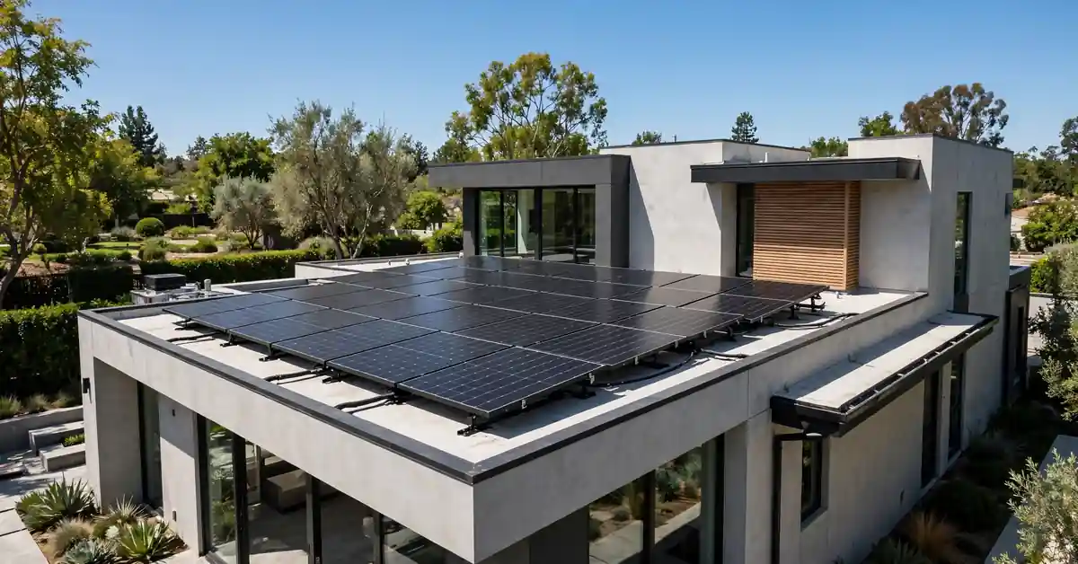Modern rooftop solar panels showing clear performance monitoring on sunny day - solar performance charts